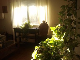 Habitación con cama doble, mesa, silla, baño completo privativo