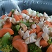 Broccoli, cauliflower, chicken fillet and cheese salad