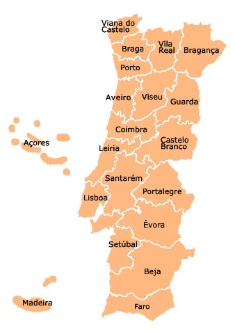 Mapa da Zona Norte de Portugal