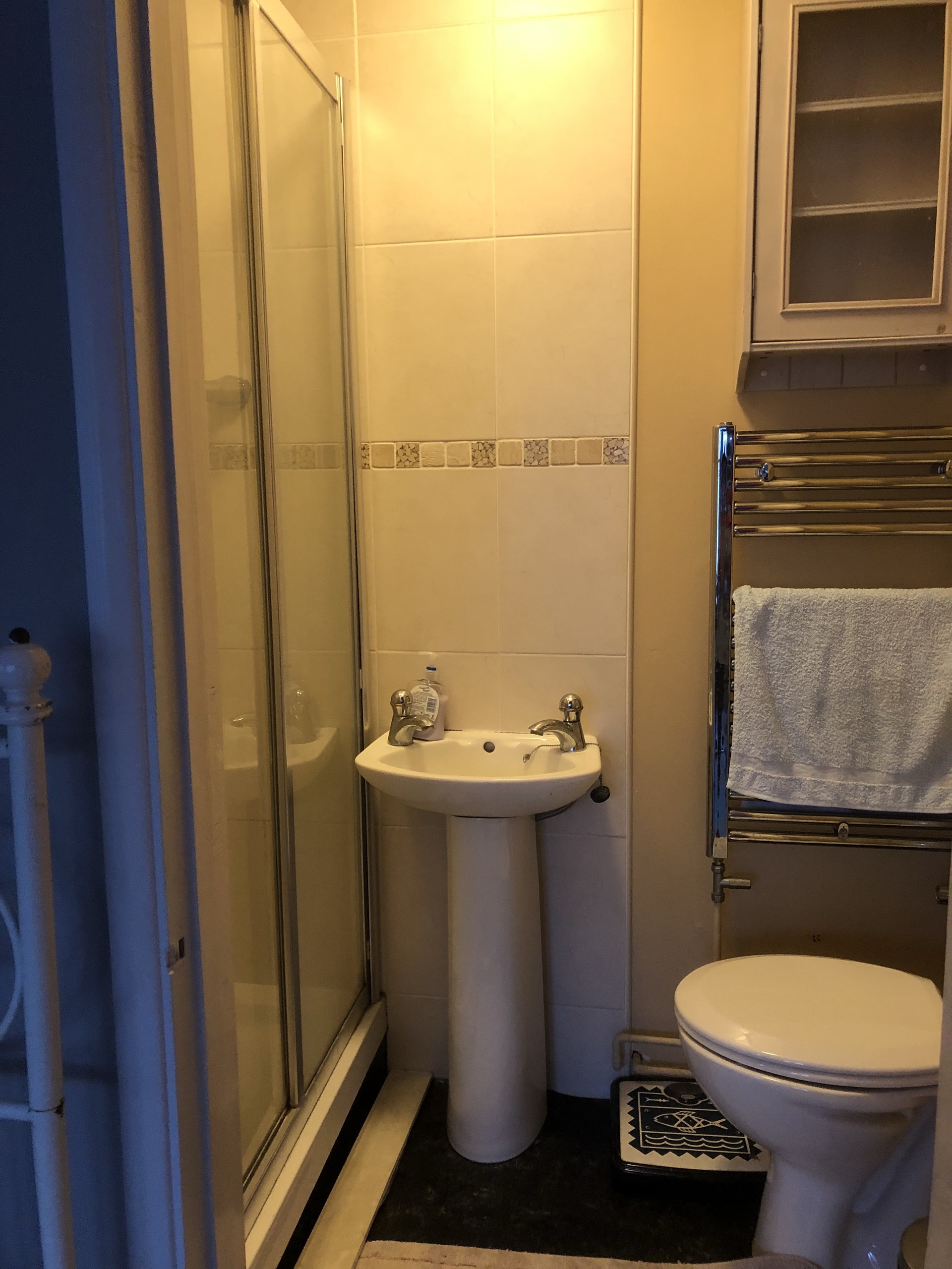 Large double bedroom with ensuite shower room in family house in