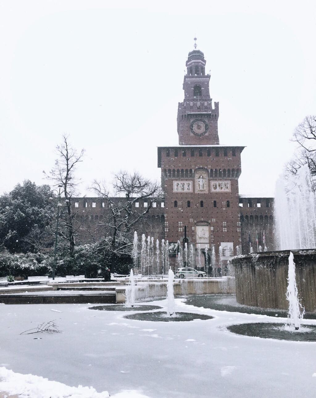 Foto de Milano real sobrevolando la nieve en un frio dia de