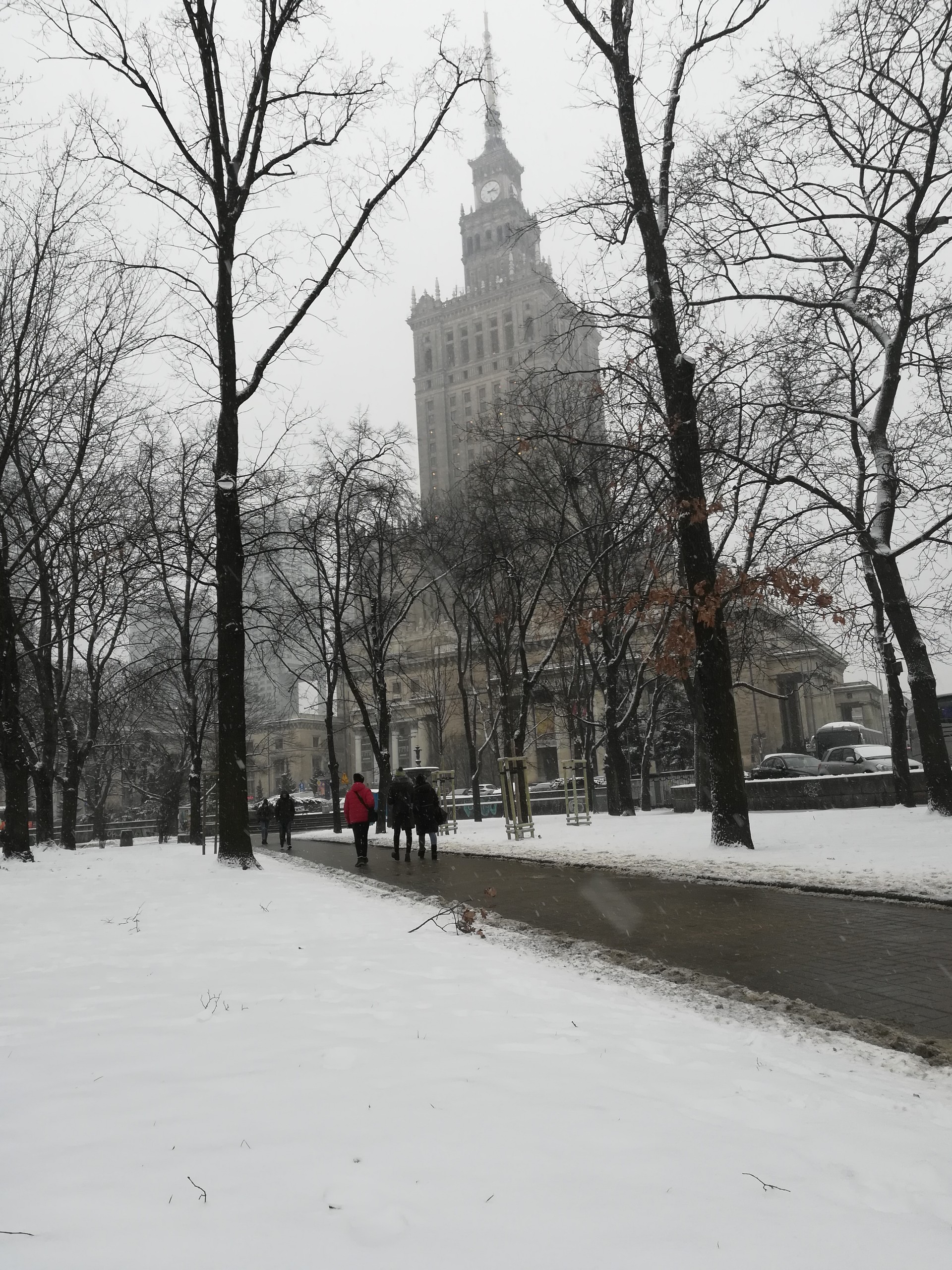 Palazzo della cultura innevato. 