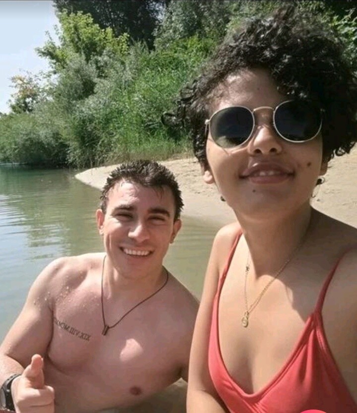 swimming in the Rhone river with my couchsurfing guest from Morocco