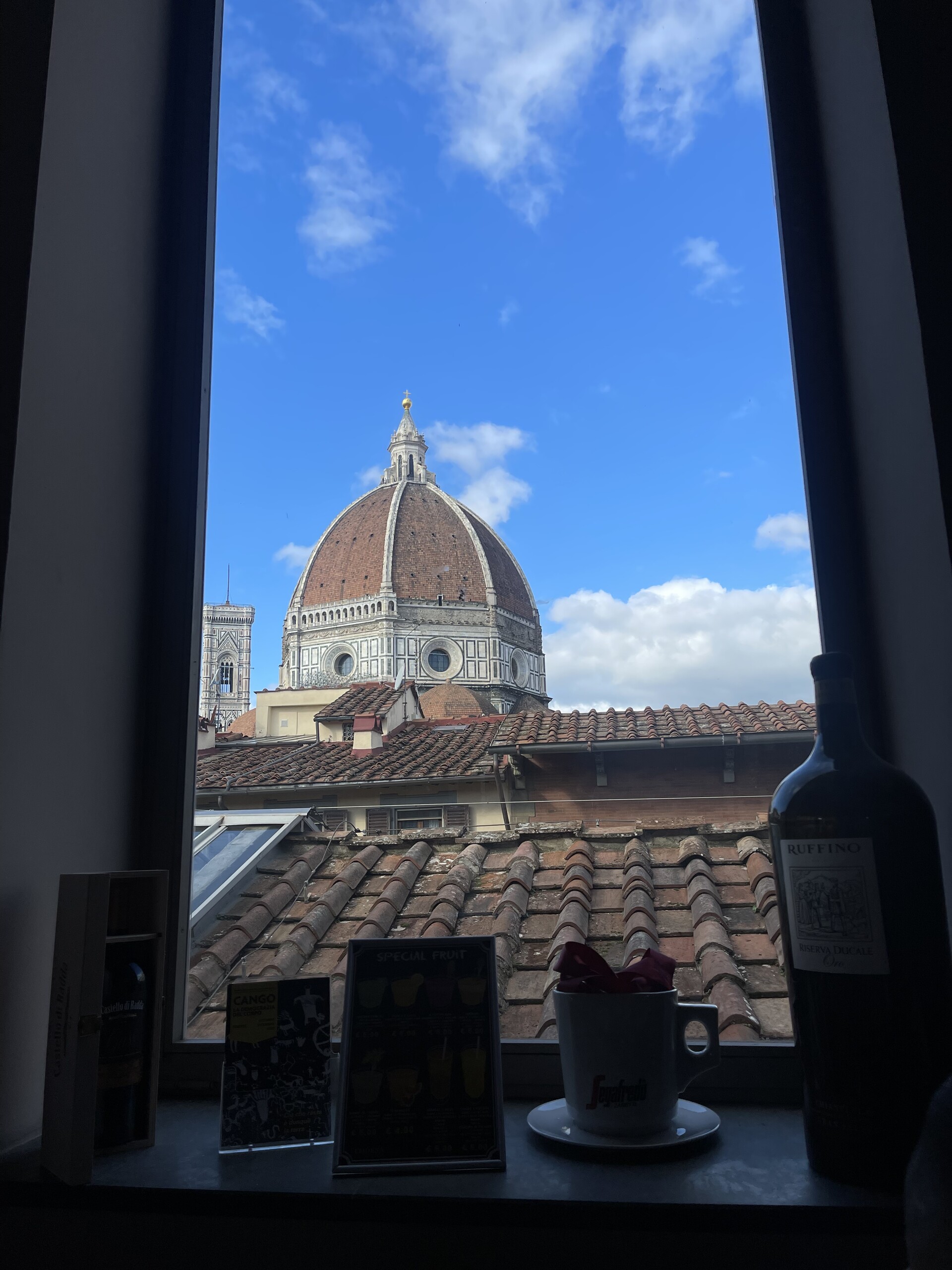 View from a cute cafe on top of a library